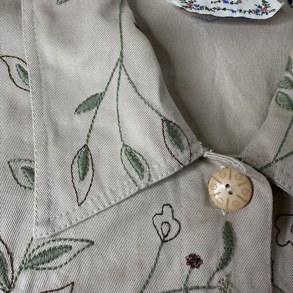 Tantrums Embroidered Floral Khaki‎ Jacket Size XL Vintage Fall Cottagecore Boho - Picture 9 of 16